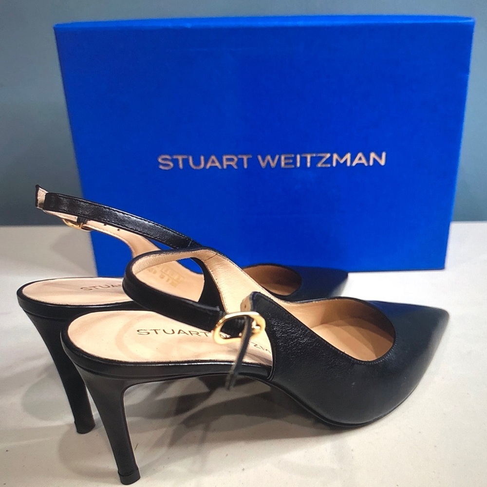 Stuart Weitzman Black Leather Pointed Slingback Pumps - Picture 5 of 5